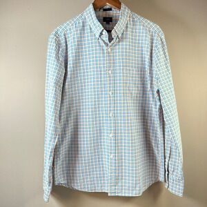 J.Crew Men's Slim Fit Button Down Shirt Checkered Blue Orange Cotton‎ L